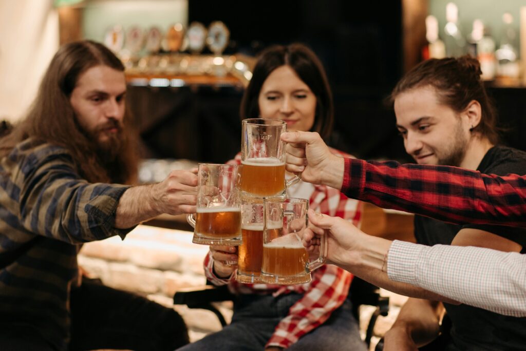 Team enjoying a brewery Christmas party with games in Calgary
